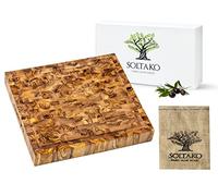 SOLTAKO Tabla de cortar de madera de olivo, Tabla rústica, Tabla de quesos, Tabla de cortar gruesa, Bandeja de aperitivos de madera de olivo tunecina (30x30x4,5 cm)