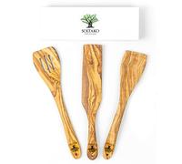 SOLTAKO Utensili da cucina in legno d'ulivo, set di 2 spatole da cucina, paletta, cucchiaio in legno antiaderente, resistente al calore, accessori da cucina, circa 30 cm