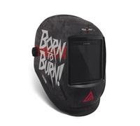 Solter HELLMET R-15 - Careta de soldadura automática True Color, clase óptica 1/1/1/1, 5 sensores, campo de visión 98×87 mm (R-15 Born to Burn - Edición decorada)