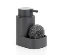 Solty - Dispensador de jabon 2 en 1 con Soporte Estropajo | Dosificador Cocina Antigoteo 400 ml en Plástico ABS Gris, Organizado Fácil de Desmontar, Duradero para Fregadero