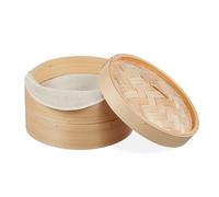 Solty - Vaporera de Bambú 20 cm, 2 Niveles, Cesta Cocción Saludable al vapor, Ideal para Dim Sum, Arroz, Verduras, Comida Asiática, Ecológica y Reutilizable