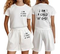 SoLu DAY8 Conjunto Dos Piezas Niña Verano Casual Elegante Holgados Traje De Top Y Pantalón Corto Niña Baggy Comodo Otoño Deportiva Playa Vacaciones Ligera Adolescente (White, 5 Years)