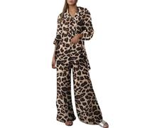 SoLu DAY8 Conjunto Mujer Dos Piezas Leopardo Comodos Y Elegantes Traje De Pantalon Y Top Manga Larga Mujer Talla Grande Baggy Comodo Otoño Primavera Casual Fiesta Ceremonia (Khaki, XXL)