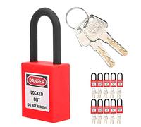 Solución de bloqueo de seguridad industrial ZenithAur, paquete de 10 dispositivos de candado de bloqueo y etiquetado con diferentes llaves, cada con un de 38 mm y un cuerpo de (Red)
