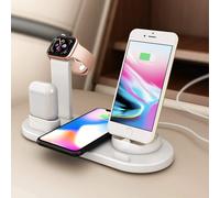 Solución de carga inalámbrica eficiente, compatibilidad universal. Estación 4 en 1 para dispositivos Apple, teléfonos Samsung y más. Cargador