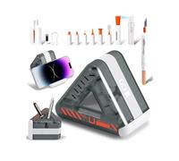 Solución de limpieza portátil para dispositivos digitales, PC, tabletas y cámaras con cepillos reutilizables y extractor de teclas, color gris