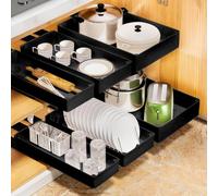 Solución Moderna Para Almacenamiento - Organizador Deslizante Para Armario De Cocina - Cajón Extraíble Sin Taladro, Ajuste Extensible - Resistente Y Práctico - Negro - Tamaño Amplio 27 Cm - Large Size