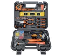 SOLUDE Kit de herramientas para el hogar de 130 piezas con destornillador recargable inalámbrico de 3.6 V, juego de herramientas básicas para mujer para nuevo hogar, apartamento, dormitorio y