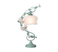 Solunovia Lámpara de mesa moderna, Lámpara de mesa de cerámica con diseño floral de vidrio, romántica lámpara de noche rosa, para dormitorio y sala de estar(Green)