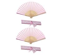 SOLUSTRE 2 Piezas Abanico Clásico de Chino de Bambú con Caja de Rosa para Bodas y Fiestas