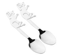 SOLUSTRE 2 piezas Cucharas Inoxidable con Diseño de Gato Cucharas Colgantes para Taza para Postres y Café Utensilios para Agitar y Servir Dulces Aptas para Hogar y Restauración