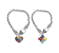 SOLUSTRE 2 piezas Pulseras de Concienciación Autismo Pulsera de Aleación de Zinc Resistente al Agua y Diseño de Puzzle Decorativo para Mujeres Joyería Chic y Cómoda para Uso Diario