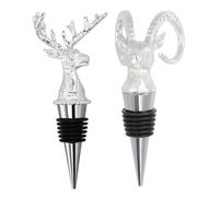 SOLUSTRE 2 piezas Tapones de Botella de Vino con Diseño de Cabeza de Ciervo y Antílope de Aleación Plateada Reutilizables y Herméticos para Conservar Vino Decoración Elegante para