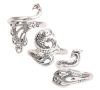 SOLUSTRE 3 Piezas Anillos de Hilo de Crochet Diseño Vintage en Forma de Animal, Aleación Plata, Ajuste Cómodo para Sesiones de Tejido y Manualidades Creativas
