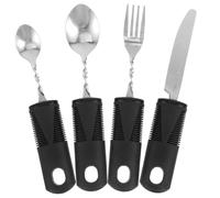 SOLUSTRE 4 utensilios adaptativos para diestros, cuchara curvada y tenedor en ángulo, cubiertos ligeros para ancianos, alimentación independiente, agarre de mano débil para discapacitados