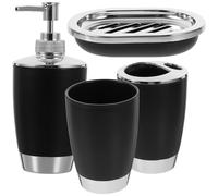 SOLUSTRE 4piezas Accesorios Baño con Cepillo de Dientes Taza para Cepillos Jabonera y Botella Loción Set de Plástico para Decoración Funcional y Orden el Baño Reutilizable