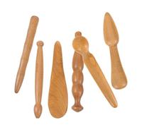 SOLUSTRE 6 Varillas de Masaje Gua Sha de Madera Natural para Rostro y Cuerpo, Juego de 6 Piezas Formas Variadas (calabaza, Bola, Redonda, Lápiz, Bambú, Cuchara), Herramienta Manual