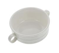 SOLUSTRE Bol de Cerámica para Sopa Blanca Olla Portátil para Estofado con Doble Asa y Diseño Simple para Cocinar al Vapor Huevos Pudín y Postres