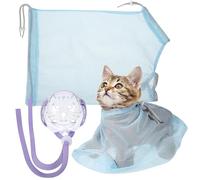SOLUSTRE Bolsa de Baño Ajustable para Gatos con Arnés Respirable y Bozal Transparente para Ducha y Corte de Uñas Multifuncional para Gatitos Color Azul Talla Única