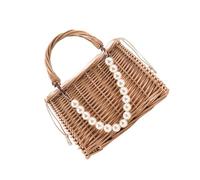 SOLUSTRE Bolso De Paja Para Mujer Asas Trenzadas Bolso De Hombro Tejido De Tela y Paja Para Playa y Verano Cierre De Cordón Tamaño Mini Accesorio Versátil Para Vacaciones y Uso Diario