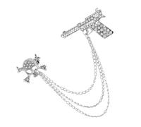 SOLUSTRE Broche con Insignia de Calavera Plateado con Gemas de Imitación y Borla Colgante para Traje, Alfiler de Cuello Masculino, Accesorio Elegante para Bodas y Eventos Formales