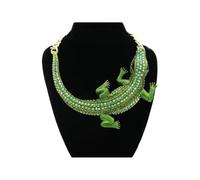 SOLUSTRE Collar Retro Grande con Cadena de Aleación y Colgante de Cocodrilo con Incrustaciones de Gemas, Encanto Femenino y Decoración cualquier Ocasión