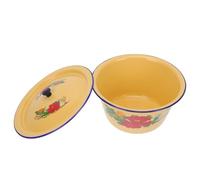 SOLUSTRE Cuenco Esmaltado Vintage 19.5 Cm 1.4 L con Tapa, Recipiente para Manteca de Cerdo y Condimentos, Cuenco para Mezclar Retro, Adecuado para Uso en Hogar, Restaurante y Hotel