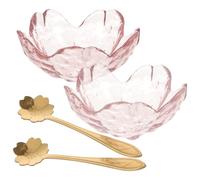 SOLUSTRE Cuencos de Vidrio para Aceites Esenciales en Salones de Belleza, Juego de 2 Cuencos Pequeños en Forma de Flor de Cerezo con 2 Cucharas Doradas, Tazones para Mezclar y Aceites
