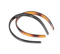 SOLUSTRE Diadema Antideslizante Ancha para Cabello de Mujer Dientes, Paquete 2 Piezas en Negro Brillante y Carey, Adecuado para Lavar la Cara y Maquillaje, Accesorio Práctico Moda