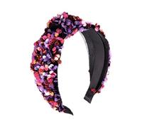 SOLUSTRE Diadema Mujer Lentejuelas Morada Banda Ancha Elástica Cruzada Tocado para Cabello para Adultas Accesorio para Fiesta y Compromiso