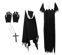 SOLUSTRE Disfraz de Monja Zombi para Mujer Adulto, Ropa de Halloween Negro de Algodón, Cómodo y Especial para Fiesta y Festival de Disfraces