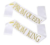 SOLUSTRE Fajas de Graduación Prom King Queen para Fiesta, Set de 2 de Tela Satinada Duradera, Bandas Decorativas Letras Doradas, Accesorios para Ceremonia y Celebración de Graduados