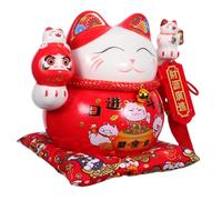 SOLUSTRE Hucha Maneki Neko de Roja Figura Gato Suerte Feng Shui Tarro para Ahorro de Monedas Decoración Japonesa para Hogar y Oficina