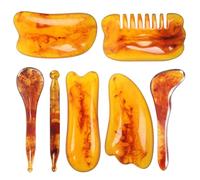 SOLUSTRE Kit de Masaje Gua Sha de 7 Piezas de Ámbar para Cuerpo y Rostro, Herramienta de Masaje Facial y Corporal, Tablero Guasha para Acupuntura, Cuidado Piel y Relajación Muscular