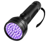 SOLUSTRE Linterna LED UV Ultravioleta Negra 51 Leds, Aleación de Aluminio, Amplia Cobertura, Detección de Agentes Fluorescentes para Iluminación Nocturna y Caza
