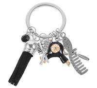 SOLUSTRE Llavero Colgante de Peluquería Dije de Peine, Tijeras y Secador de Pelo, Color Negro Cadena Metálica, Decoración para Mochila y Equipaje, Accesorio Estilista Unisex