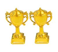 SOLUSTRE Mini Trofeos Dorados de Plástico para Tartas, Kit de 2 Piezas para Decoración de Mesa de Postres, Trofeos Divertidos para Fiestas Infantiles y Premios Deportivos, Adorno