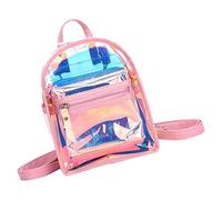 SOLUSTRE Mochila Transparente Pequeña de Plástico Iridiscente Rosa Mochila Multifuncional para Mujer y Adolescentes Bolso Tipo Ligera Adecuado para Uso Casual y Escolar