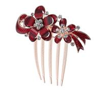 SOLUSTRE Peine Lateral para Novia Incrustaciones de Gemas de Imitación, Accesorio Cabello de Aleación de Zinc, Diseño Floral Rojo, Tocado Elegante para Bodas y Ceremonias, Accesorios