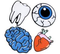 SOLUSTRE Pins Creativos de Aleación en Forma de Cerebro, Corazón, Ojo y Dientes, Set de 4 Piezas Diseño Delicado y Resistente para Fiestas y Mochilas