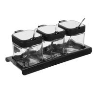 SOLUSTRE Recipientes para Condimentos Tarro de Condimento de Vidrio 255ml Negro Plástico y Vidrio con Bandeja para Restaurantes y Barbacoa