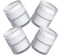 SOLUSTRE Set de 4 Tarros de Crema de Viaje de 50ml Bomba Airless de Plástico Blanco para Uso Diario, Mantiene la Loción Limpia y Previene Contaminación