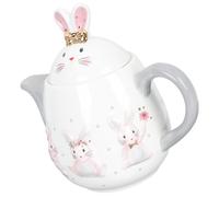 SOLUSTRE Tetera de Cerámica Forma de Conejo de Pascua de 680ml, Color Claro, Fácil de Almacenar y Práctica para Cocina y Té