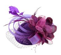 SOLUSTRE Tocado de Novia Vintage de Malla Púrpura, Sombrero de Fiesta de Té Flores, Diadema para Banquete, Accesorio para Cabello de Boda, Talla Única para Ocasiones Obsequios