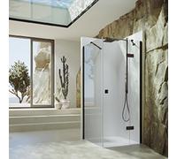 SolvaPro puerta batiente con marco parcial, 4 esquinas, con segmento fijo, montaje a la derecha, anchura: 800mm, 7T040155G322, Cabinas de ducha: Profilfarbe acero inoxidable óptico Glas ESG klar mit A