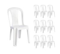 Solycarpa Pack 10 Silla Alta de Plástico Apilable sin Reposabrazos | Catering, Jardín, Terraza y Playa, Ergonómica de PVC, Cómoda, Resistente para Exterior. Fácil de transportar