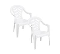 Solycarpa Pack 2 Sillas Jardín para Exterior de Plástico | SIlla Apilable Blanca con Reposabrazos para Jardín, Terraza, Playa y Camping | Silla Ergonómica de PVC, Cómoda y Resistente