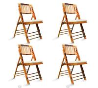 Solycarpa Pack 4 Silla Plegable de Bambú con Cojín para Jardín, Catering y Hostelería Fácil de Transportar. Resistente a UV y Humedad.