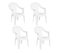 Solycarpa Pack 4 Sillas Jardín para Exterior de Plástico | Silla Apilable Blanca con Reposabrazos para Jardín, Terraza, Playa y Camping | Silla Ergonómica de PVC, Cómoda y Resistente
