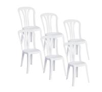 Solycarpa Pack 6 Silla Garrocha Alta Apilable Blanca sin Reposabrazos para Jardín, Camping y Playa. Silla Ergonómica de PVC, Cómoda, Resistente, Fácil de Transportar y Apilar para Catering.
